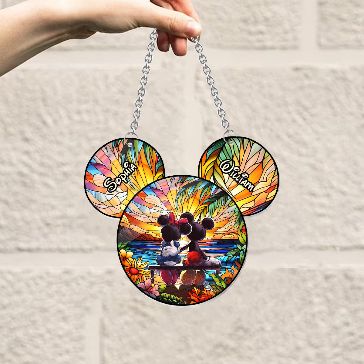 Romantic Sunset – Personalized Mouse Window Hanging Suncatcher Ornament