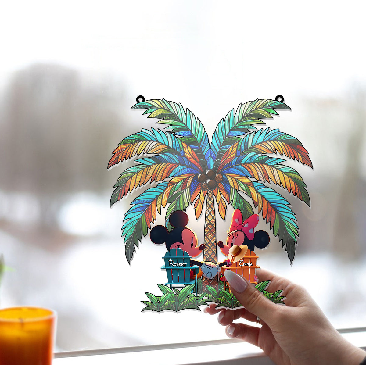 Personalized Palm Tree Couple Suncatcher A Romantic Window Ornament