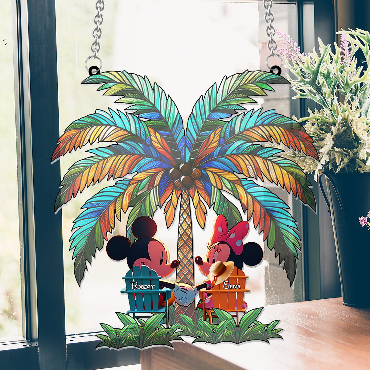 Personalized Palm Tree Couple Suncatcher A Romantic Window Ornament