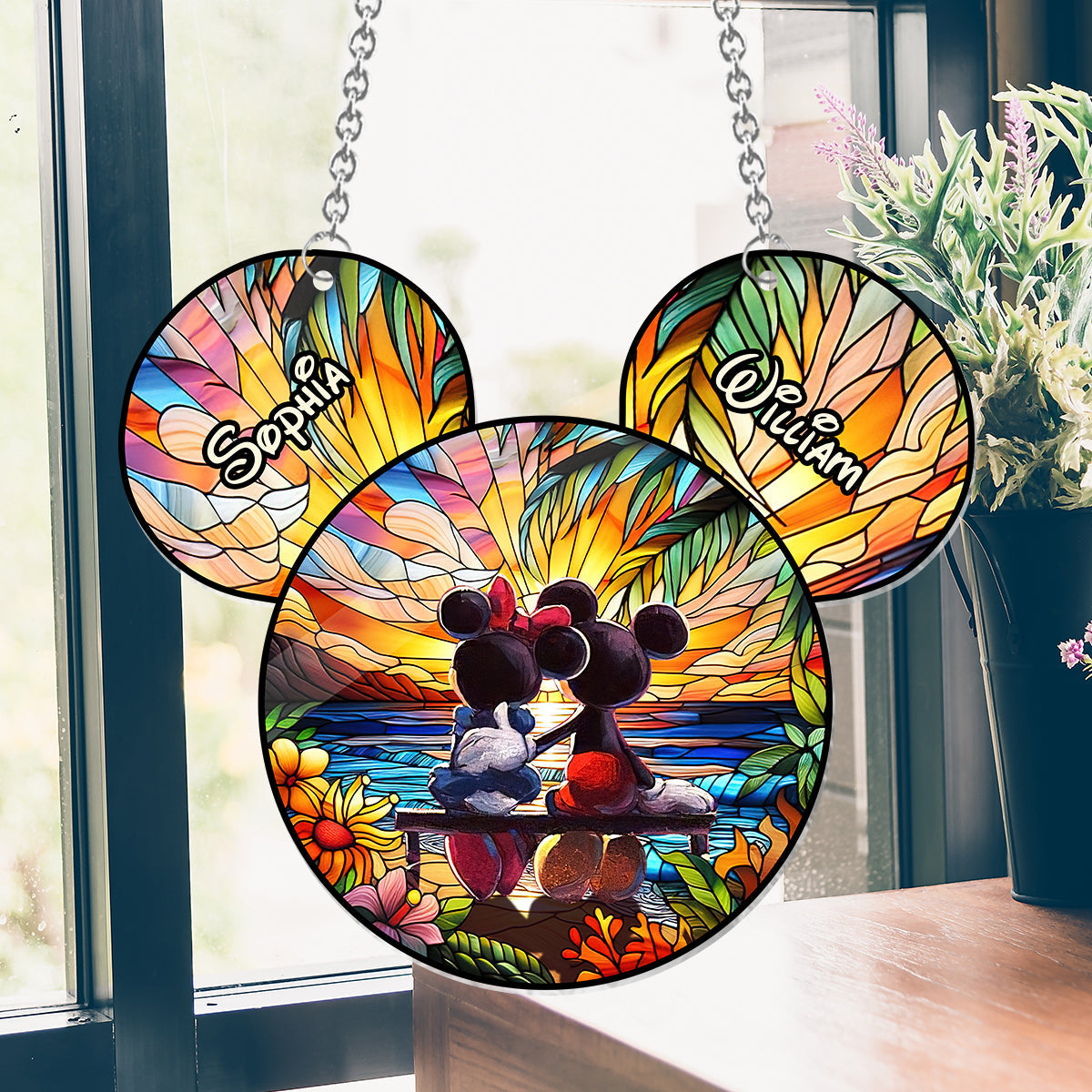 Romantic Sunset – Personalized Mouse Window Hanging Suncatcher Ornament